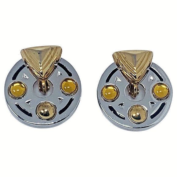 Piscitelli   Designer Gold Door Knocker Clip On Earrings 1" Silver & Gold - Picture 2 of 16